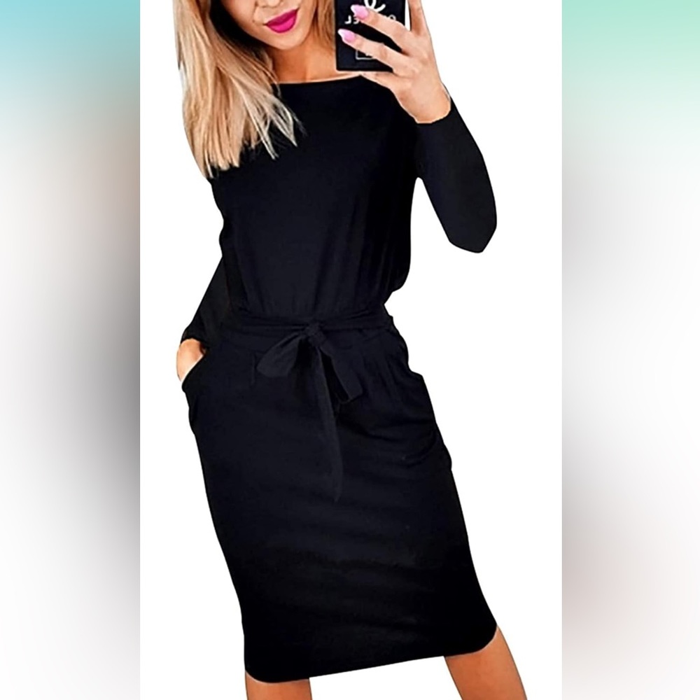 PRETTYGARDEN Fashion Casual Long Sleeve Belted Party Sheath Pencil Dress